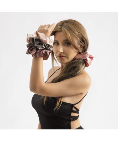 Artilady Large Satin Scrunchies 4-Pack - Silk Hair Scrunchies for Women - Soft Hair Ties and Wrist Accessories - Birthday Gift - Pink Rose Gold Brown Taupe - Large Size - Buy Online on GoSupps.com