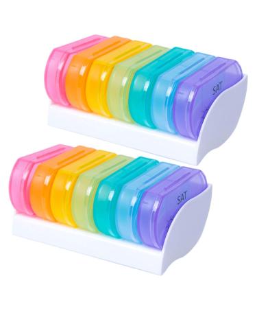 DOITOOL Travel Pill Box 2 Pack Portable Colorful Pill Boxes Mini Pill Boxes Medicine Boxes Tablet Box (Colorful)