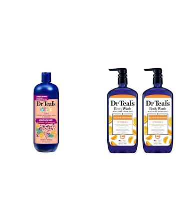 Dr Teal's Kids 3-in-1 Elderberry Bath: Bubble Bath Body Wash & Shampoo 20 fl oz. & Body Wash with Pure Epsom Salt Glow & Radiance with Vitamin C & Citrus Essential Oils
