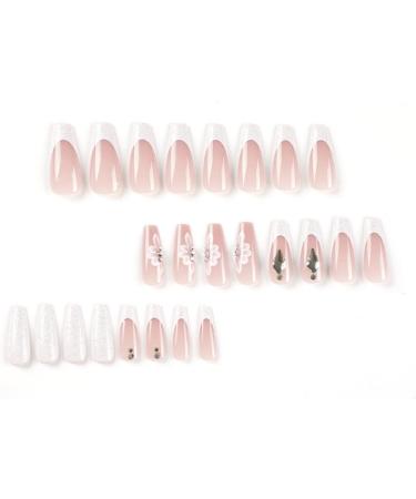 Justotry 24 Pcs Long Glitter Flower White French Press On Nails - Glossy Pink Ballerina Stick On Nails for Women - Acrylic Coffin Fake Nails with Glue - Nail Art Milly&Flower - Buy Online on GoSupps.com