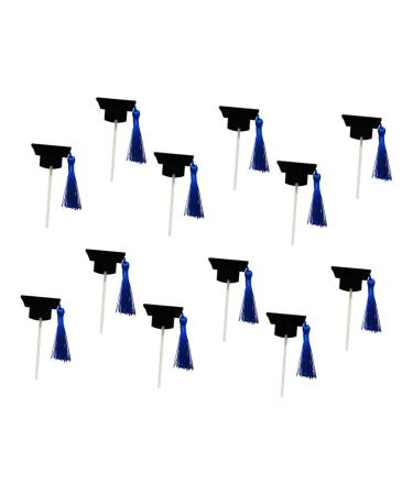 Cabilock 12pcs Graduation Season Card Graduation Hat Cake Topper Graduation Party Decoration Mini Cake Food Decor 2022 Grad Dessert Picks Graduation Hat Cupcake Topper Tassel Insert Card Blue 10X3.8X3.8CM