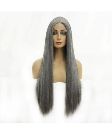 Hairpieces Silky Long Straight Hair Lace Front WIG NaturalColor Mixing Heat Resistant Fiber Synthetic Hair with middle Paring for Ladies Daily Halloween Party 14in