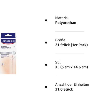 Hansaplast Scar Reduction Plasters - 21 XL Pieces (3 cm x 14.6 cm) for Visible Scar Healing | Soft & Flat Scars - Buy Online on GoSupps.com