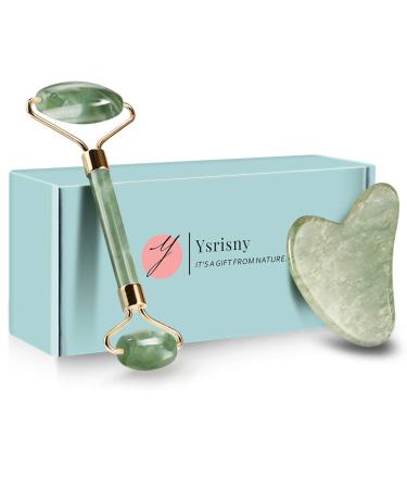 Ysrisny Jade Roller for Face and Gua Sha Set Face Roller Natural Jade Stone for Anti Aging Eye Puffiness Wrinkles Skincare Massage Tools for Face Eyes JADE ROLLER+GUA SHA