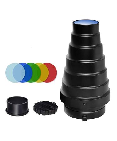 Soonpho Aluminium Alloy Conical Snoot Kit for Bowens Mount Strobe Flash Speedlite Photography,Honeycomb Grid and 5 Pieces Color Filters for Bowens Mount Strobe Flash Speedlite