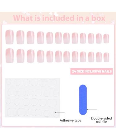Premium Pink Gradient French Press On Nails - Reusable Short White Tip Fake Nails Kit (24 PS) | Nail Art Gift for Women with Adhesive Tabs & Double-Sided File - Buy Online on GoSupps.com