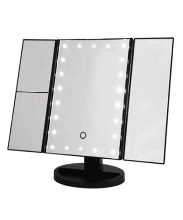 Seprendi Trifold Portable LED Foldable Mirror USB Desktop Beauty Mirror Smart - Black