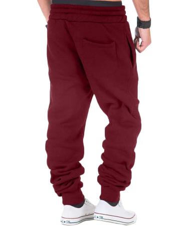 Men's Heavyweight Fleece Cargo Sweatpants | Elastic Waist Jogger Pants | Wine | Large - Buy Online on GoSupps.com