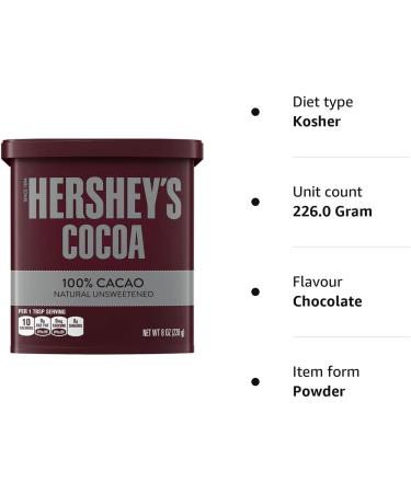 Hershey's 100% Cocoa Natural Unsweetened 8oz. | Perfect for baking and beverage-making | 226g x 2 Packs - Buy Online on GoSupps.com