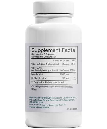MIRA PCOS Supplement Myo Inositol & D-Chiro Inositol 40:1 Ratio Helps Promote Hormonal Balance and Support Ovarian Health & Metabolism 90 Capsules (30 Servings) 1 Bottle 1 Count (Pack of 90) - Buy Online on GoSupps.com