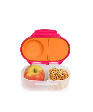 b.box - Food Storage Container with Two Sealed compartments and Silicone Material Reusable Snack Box for Kids with Open or Close Clip (Strawberry Shake)