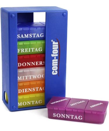 Com-Four 7-Day Drug Doser | Weekly Pill Organizer with 3 Compartments | Dark Blue Medication Box for Morning Lunch & Evening Doses - Buy Online on GoSupps.com