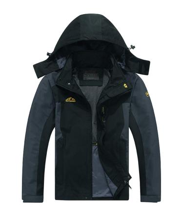 Spmor Men's Outdoor Sports Hooded Windproof Jacket Waterproof Rain Coat Medium Black
