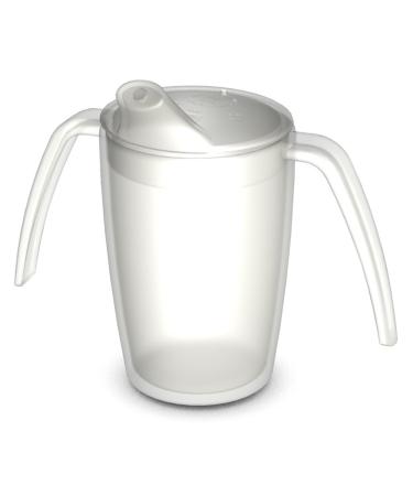 Ornamin two handled mug 220 ml transparent with spouted lid small opening | ergonomic plastic mug with two handles firm hold also for shaky hands | drinking aid cup for the care feeding cup
