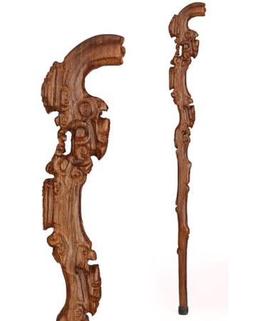 Wooden Cane Solid Walking Stick Crutch Walking Cane Fancy Dress Walking Stick Ends Non Slip - Walking Cane Gents Walking Stick Carved Cane 90cm for Elderly Seniors Lucky Star