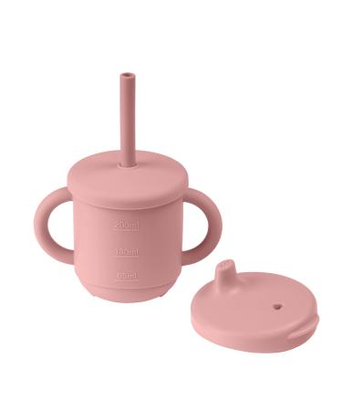 Prinper Silicone Baby Sippy Cup  Feeding Straw Cups for Toddlers  Transition Straw Sippy Cups for Baby 6+ Months  2-in-1 Training Cup with Two Handles and Lids 7 Oz  Pink