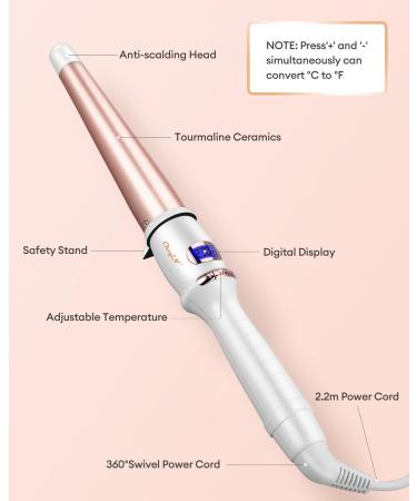 CkeyiN Professional Ceramic Hair Curling Wand 25-32MM - Adjustable Temperature - LCD Screen - Glove Included - Buy Online on GoSupps.com