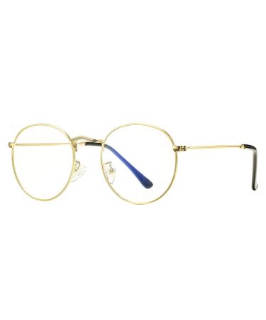 Pro Acme Blue Light Filter Glasses Retro Round Computer Gaming Anti Fatigue Eyeglasses for Men Women (Gold)