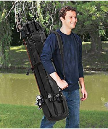 Allnice Canvas Fishing Rod Organizer Bag - Holds 5 Poles & Tackle - Durable Travel Carry Case in Black - Buy Online on GoSupps.com