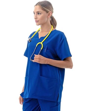 Banhada V-Neck Top 7-Pocket Scrub Set for Women - 4-Way Stretch, Lightweight, Comfortable - Royal Blue (5X-PLUS) - Buy Online on GoSupps.com