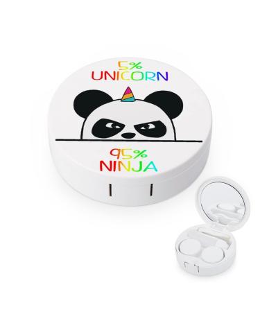 Unicorn Ninja Panda Round Case For Contact Lens Kit Storage Box with Mirror Printed