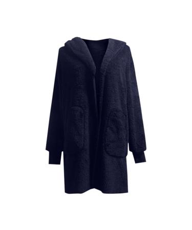 Hanxiulin fleece jacket plush jacket cuddly jacket ladies winter jacket long -sleeved stand -up collar upper clothing light outdoor breathable women's coat elegant women 3xl dark blue