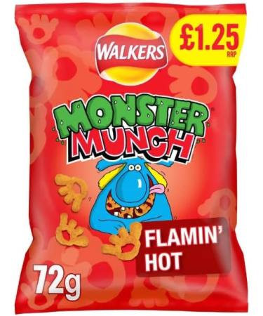 Walkers Monster Munch Flamin' Hot Snacks Crisps Case of 15x72g - Buy Online on GoSupps.com