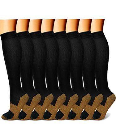 Copper Compression Socks (8 Pairs) 15-20 mmHg is BEST Graduated Athletic & Daily for Men & Women Running Travel 01 Black/Black/Black Large-X-Large