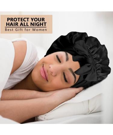 WUBAYI 2PCS Satin Bonnet Silk Bonnet Hair Wrap for Sleeping Hair Bonnet for Bath Tie Band for Women Long Curly Braid Hair Black Red - Buy Online on GoSupps.com