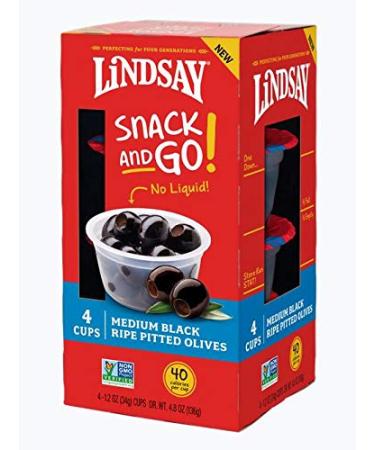 Lindsay Snack and Go! Medium Black Ripe Pitted Olive Cups, 4 Pack (Case of 4)
