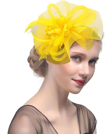 Girls Yellow Fascinator Hat - Vintage Floral Headpiece for Cocktail Tea Party, Wedding & Bridal Events - Buy Online on GoSupps.com