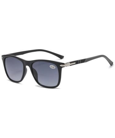 Lanomi bifocal reading glasses with sun protection women men rectangular uv protection gradient gray brown sunglasses with visual strength black frame gray lens 1.5 x