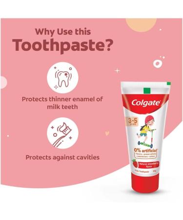 Colgate Kids Anticavity Toothpaste with 0% Artificial Substances SLS Free for Cavity Protection (3-5 Years 160g/80g x 2 Natural Strawberry Flavour) - Buy Online on GoSupps.com