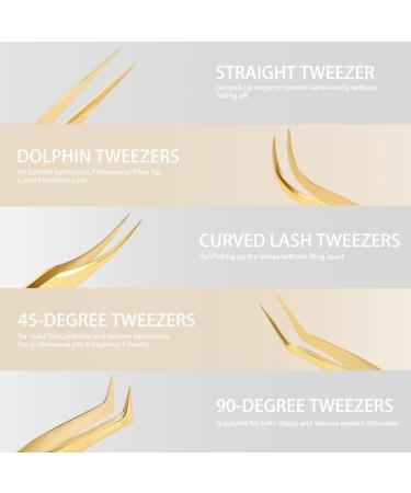 Yopeissn High Precision Lash Tweezers Set - 5 Piece Stainless Steel Eyelash Tweezers for Classic & Volume Extensions - Buy Online on GoSupps.com