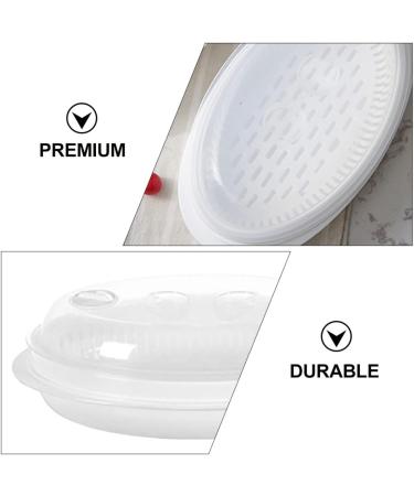 Zerodeko 1pc Steamer Steamed Fish Plate Microwave Cooking Pot Dumpling Steam Baskets for Rice Fish Steaming Holder Microwave Cookware Food Cover Micro-wave Oven White Food Grade Pp White 32.7x18.6cm - Buy Online on GoSupps.com