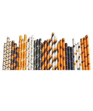 Disposable Paper Straw degradable Paper Straw Party Straw Holiday Combination Series 100 PCs Halloween series 0.6*19.7cm
