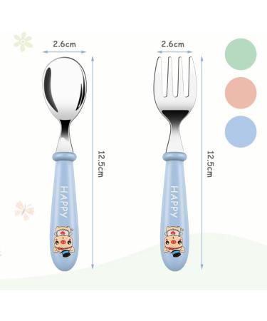 Vicloon Baby Fork and Spoon Set - Stainless Steel Toddler Utensils for Feeding - Pig Pink/Blue/Green - Buy Online on GoSupps.com