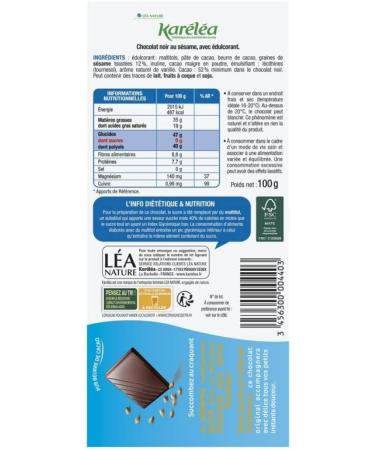 Kar lea Dark Chocolate Sesame No Sugar Added 100 g Pack of 4 Special Offer - Buy Online on GoSupps.com