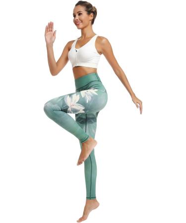 HAPYWER High Waist Yoga Leggings for Women - Tummy Control Gym & Sport Compression Pants in Lotos Green for Running & Workout - Buy Online on GoSupps.com