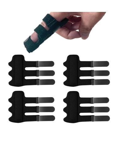 Upgraded Finger Splints (4Pcs) Trigger Finger Splint Finger Brace with 3 Fixing Strap for Mallet Finger Broken Finger Protector Knuckle Immobilization Straightening Support Arthritis Pain Relief Black