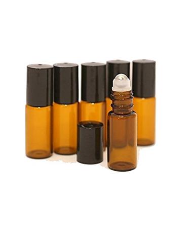 12Pcs 5ml Amber Empty Glass Roll-on Bottles with Stainless Steel Roller Balls and Black Cap for Essential Oil Perfumes Lip Balms