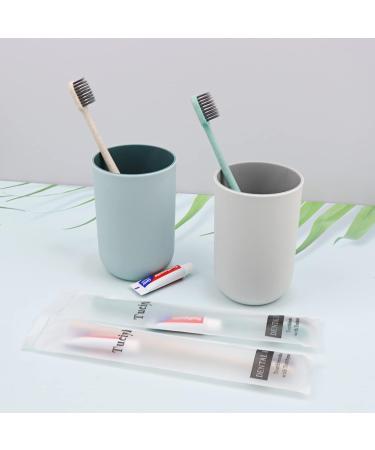 Pack of 50 Disposable Toothbrushes with Toothpaste, Individually Wrapped Travel Kit for Adults & Kids - Ideal for Hotels, Nursing Homes & Charity - Apricot + Green - Buy Online on GoSupps.com