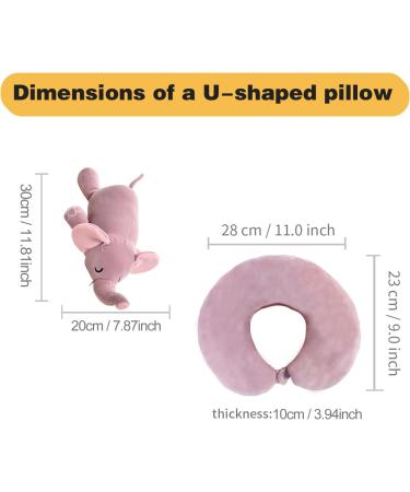 JOYRAVO 2-in-1 Kids Travel Pillow - Adorable Pink Elephant Plushie & U-Shaped Neck Pillow for Ultimate Comfort on Airplane, Car, Train, Bus - Buy Online on GoSupps.com