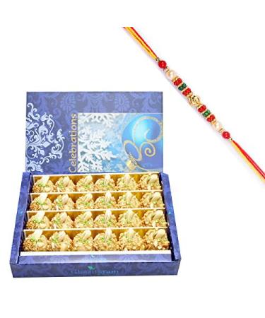 Ghasitaram Gifts Rakhi Gifts for Brothers Sugarfree Roasted Kaju Laddoo (800 GMS) with Beads Rakhi
