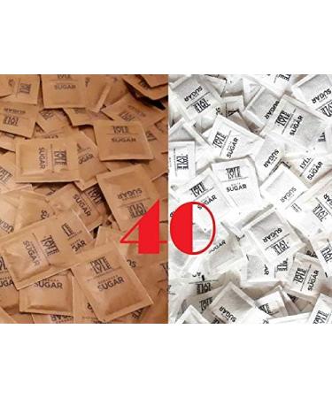 40 Count Mixed White and Brown Demerara Cane Sugar Sachets - Individually Wrapped Pure Granulated Sugar - Pack of 1 - Buy Online on GoSupps.com