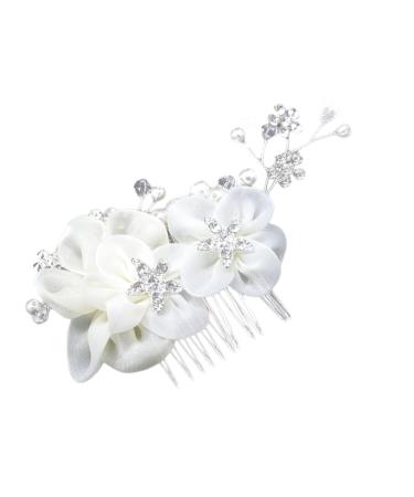 Ipetboom Tiara Decor Combs Flower Hair Comb Rhinestone Comb Bride Headpieces for Wedding Rhinestone Hair Comb Crystal Hair Comb Bride Comb Headgear White Rhinestones Silk Flower Miss
