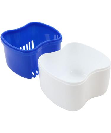 Buy Dental Third Teeth Storage Box - 2 Piece Prosthesis Cup with Filter Basket | Durable Orthodontic Dentures Organizer (White/Blue) - International Shipping Available - Buy Online on GoSupps.com