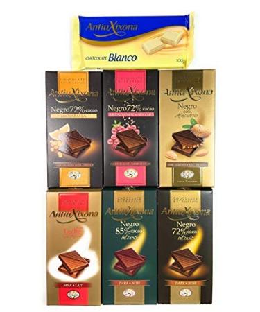 Paquet de 7 tablettes de chocolat Antiu Xixona - Qualit Premium : Chocolat au lait Chocolat pur et Chocolat blanc