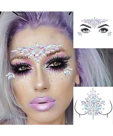 Bomine Rhinestone Face Stickers Mermaid Face Gems Jewels Festival Chest Body Jewels Temporary Tattos Crystal for Women and Girls 2 Sets (Pattern 4)