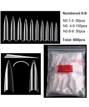 MWoot 600 Long Stiletto Nail Tips - Sharp End Fake Fingernails for DIY Nail Studios | 10 Sizes (Clear) - International Shipping Available - Buy Online on GoSupps.com